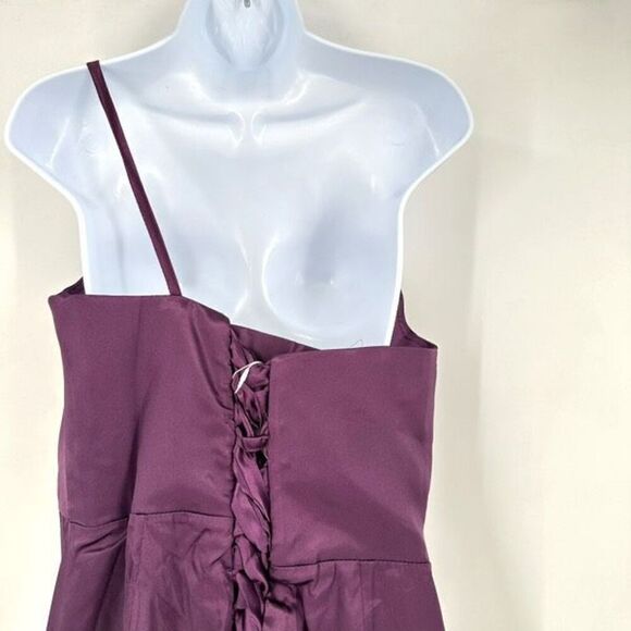 NWT Women's One Shoulder Tie Back Ruched Side Cocktail Maxi Dress Plum Size 14 - Picture 3 of 8